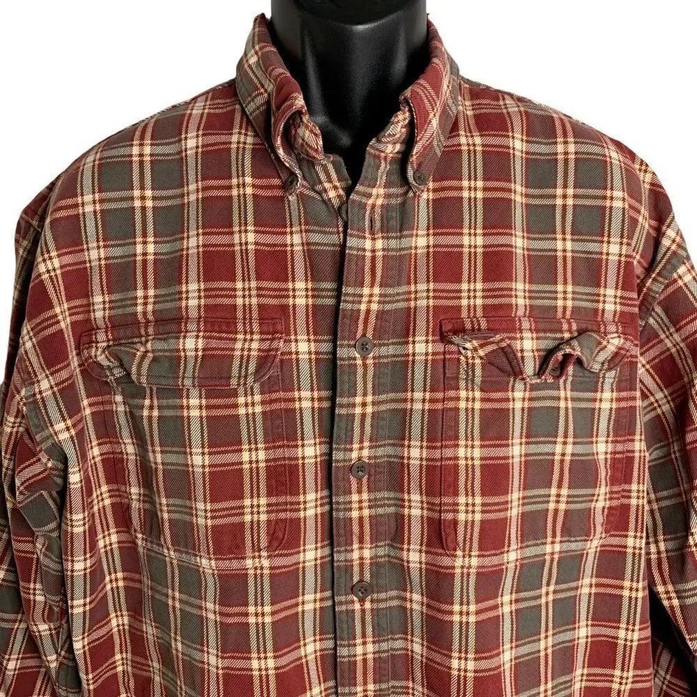 Vintage Mens Armani Exchange Flannel Shirt XL Red Plaid Button Down Chest Pocket
